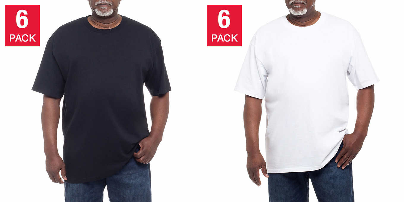 Kirkland Signature Men’s Crew Neck Tee, 6-pack Heavyweight Cotton White Black