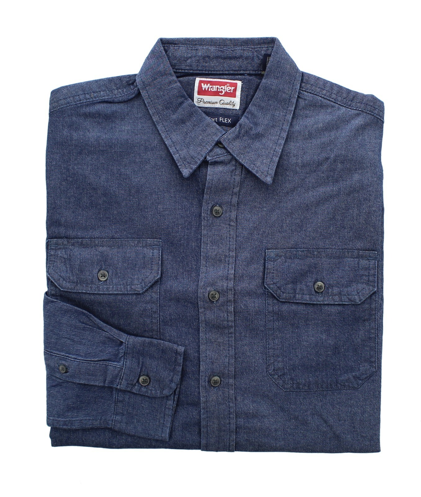 Wrangler Men’s Comfort Flex Shirt Denim Twill Long Sleeve Button Up Regular Fit