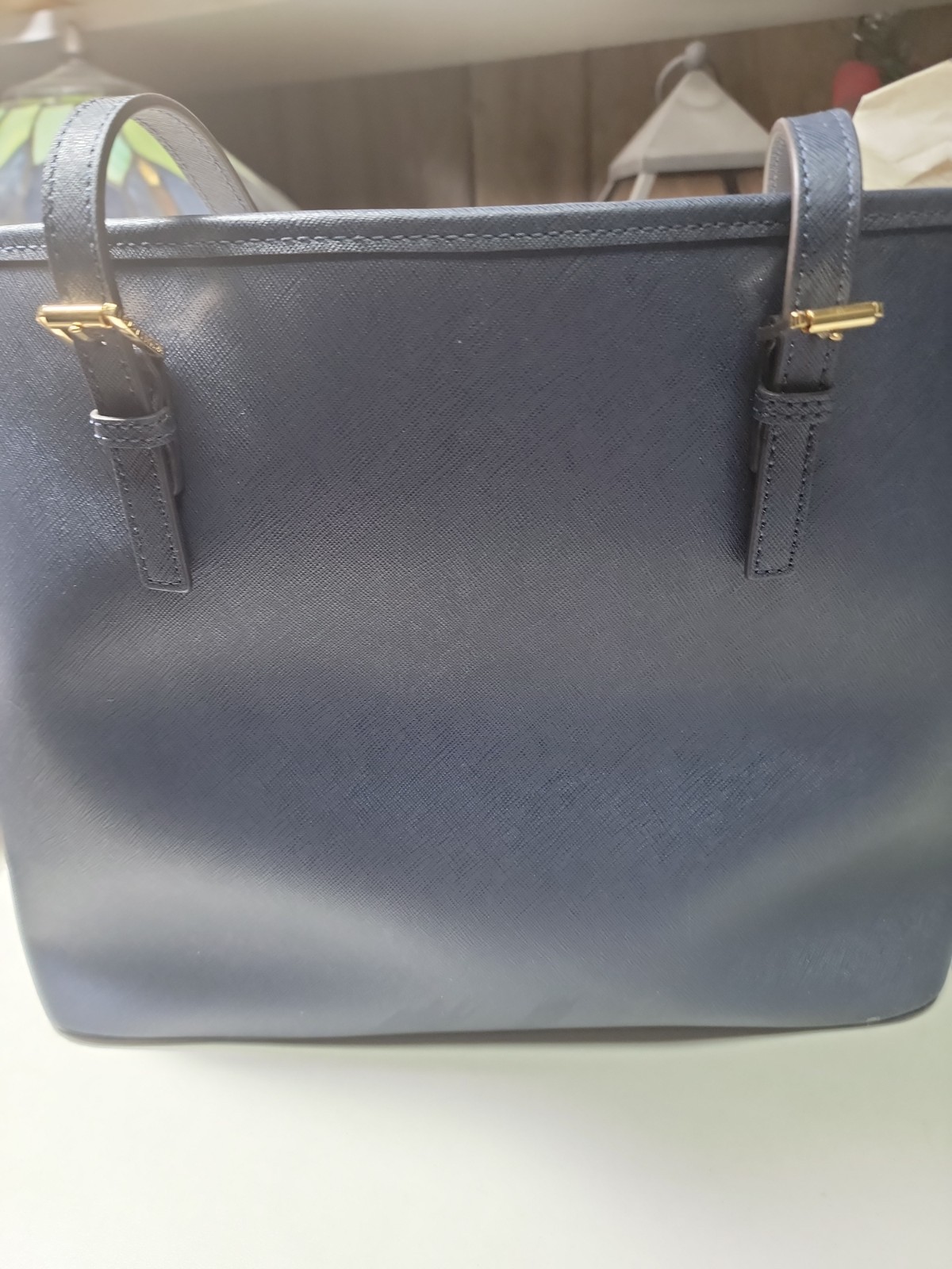Michael kors leather shoulder bag jet set travel tote top zip blue and gold