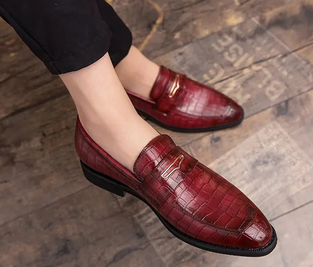 Men’s Stone Pattern Slip on Loafers Pointy Toe Formal Business Casual Shoes