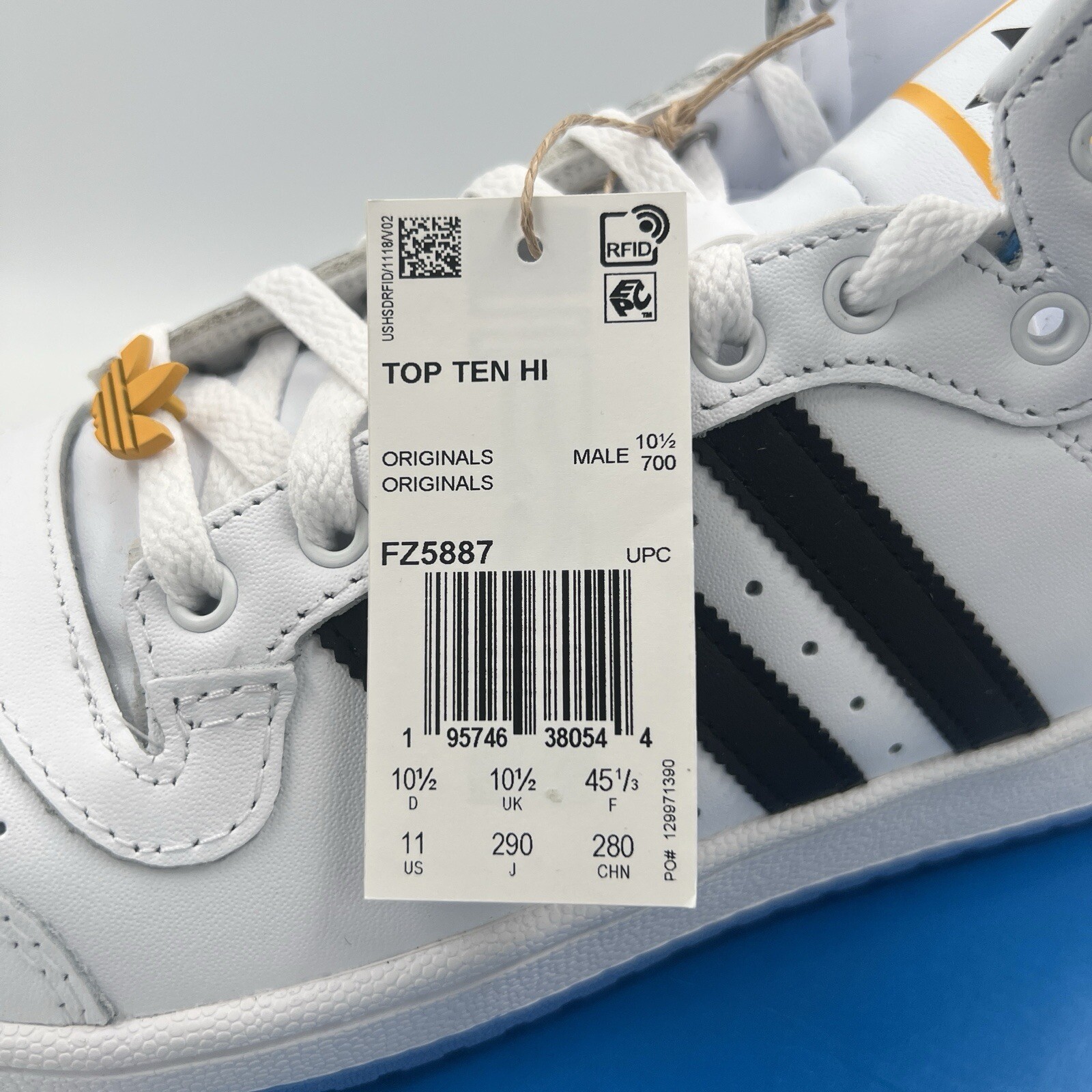 Adidas Originals Top Ten Hi FZ5887 White Blue Gold Mens US11 UK 10.5 Damaged Box