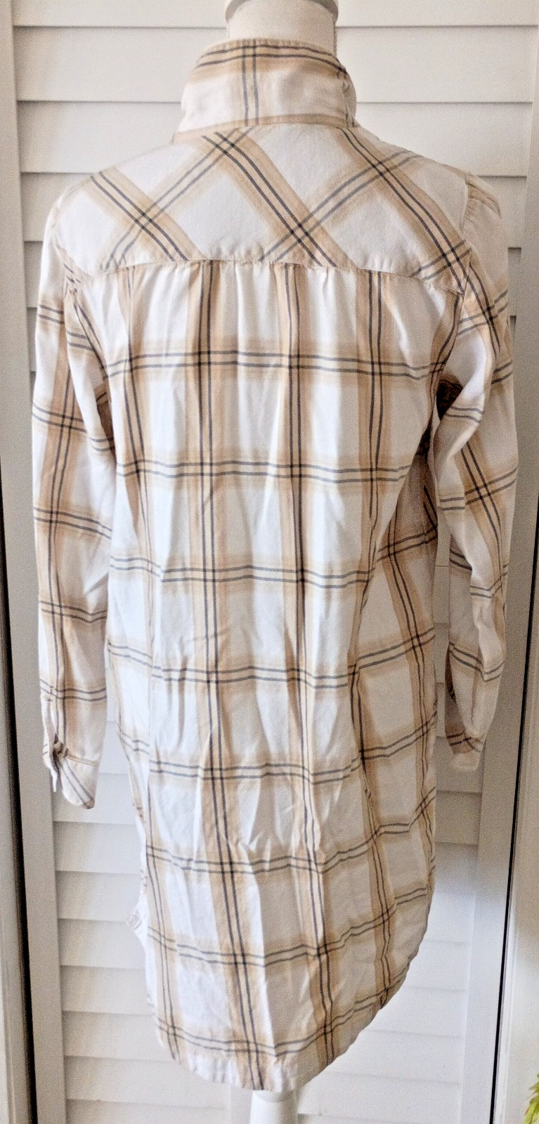 Soft Surroundings beige Plaid long sleeve Nightshirt lounge soft flannel S