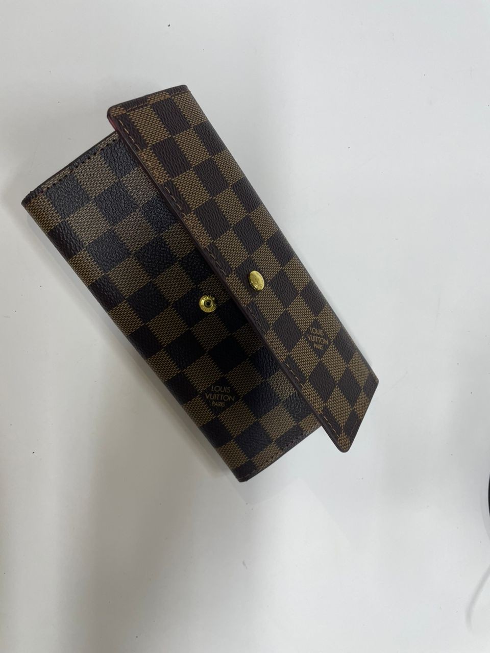 Auth Louis Vuitton Damier Ebene Portefeuille Sarah Long Wallet Brown W/Bag & Box