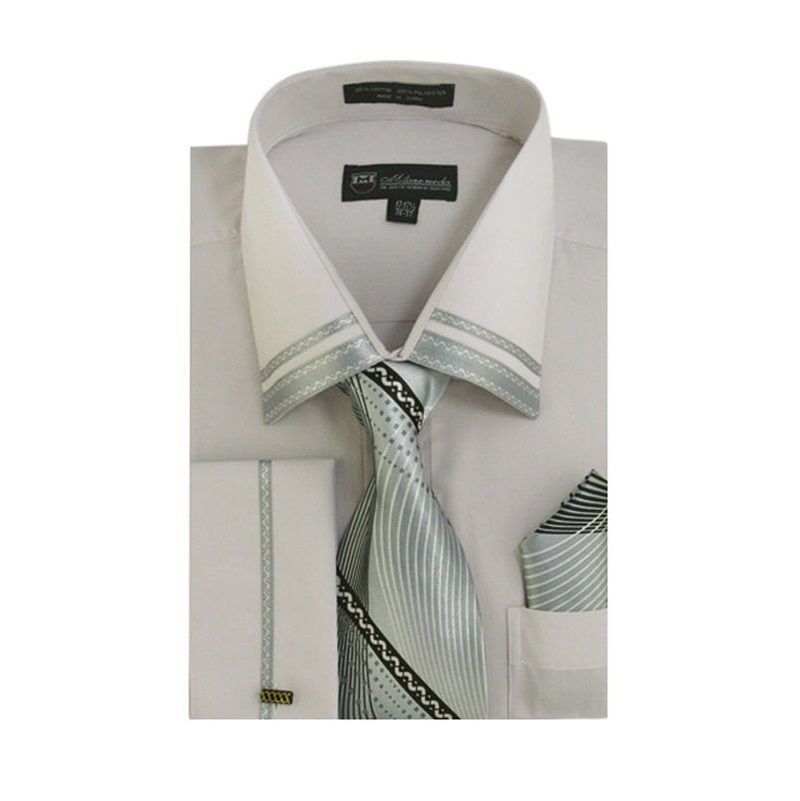 Fortino Landi Men’s French Cuff Dress Shirt with Tie and Handkerchief SG28