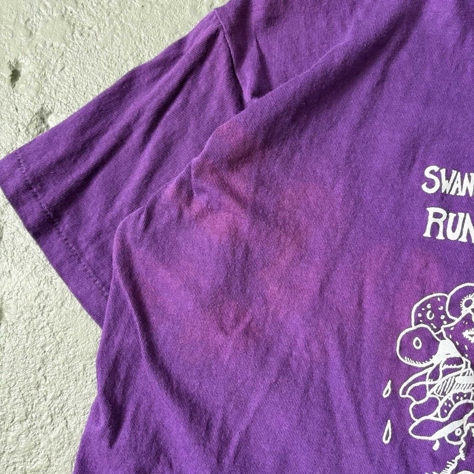 Vintage 197’0s Single Stitch Russell Swannies Purple Graphic Tee Shirt – Large