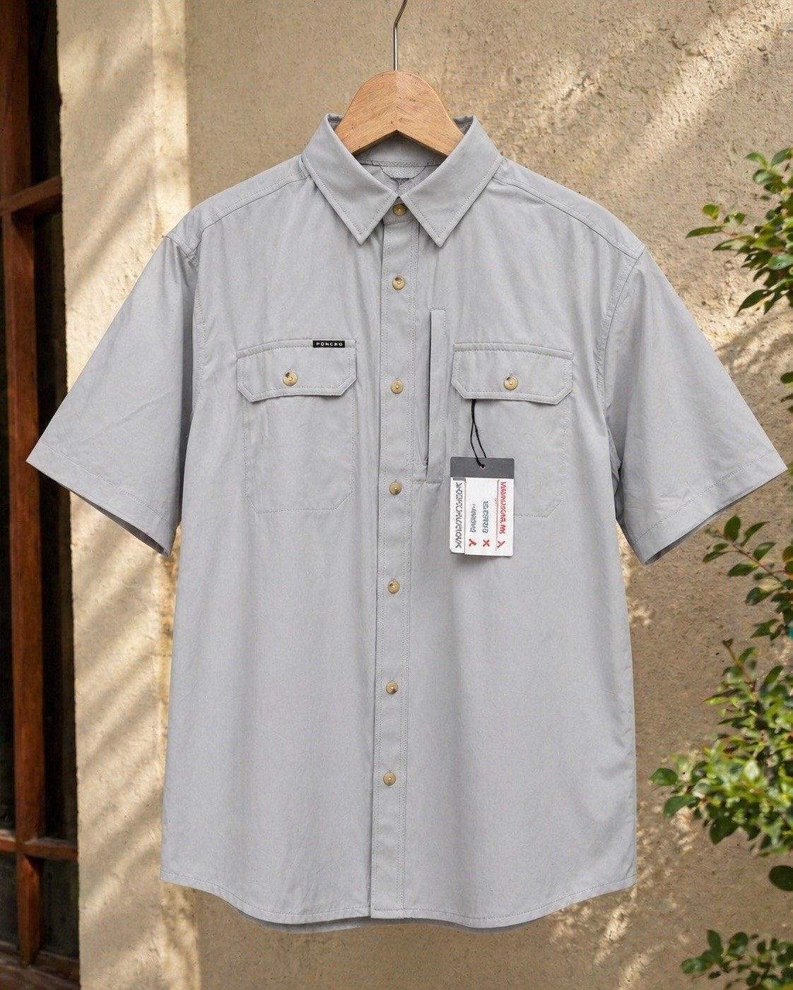Poncho Short Sleeve Shirt The Grey Fox Mens Size Small Slim Fit Button Up