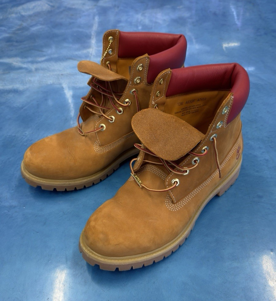 Timberland Men’s Brown Leather 6-Inch Lace-Up Lug Sole Boots Red Collar 13M