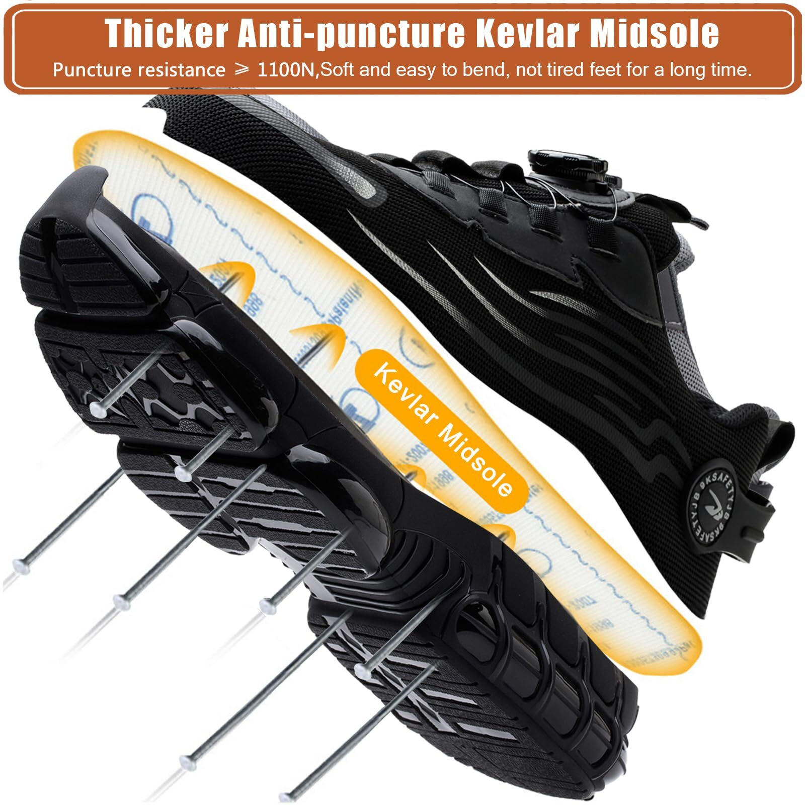 Men Safety Toe Work Shoes Rotating Buckle Breathable Non-Slip Steel Toe Sneakers