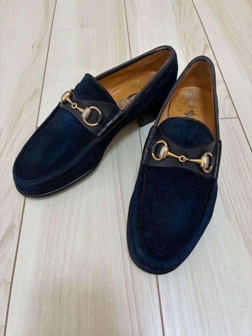 Auth Gucci Men’s Vintage Loafers Horsebit Navy EU40 US6.5 UK6 Leather Suede