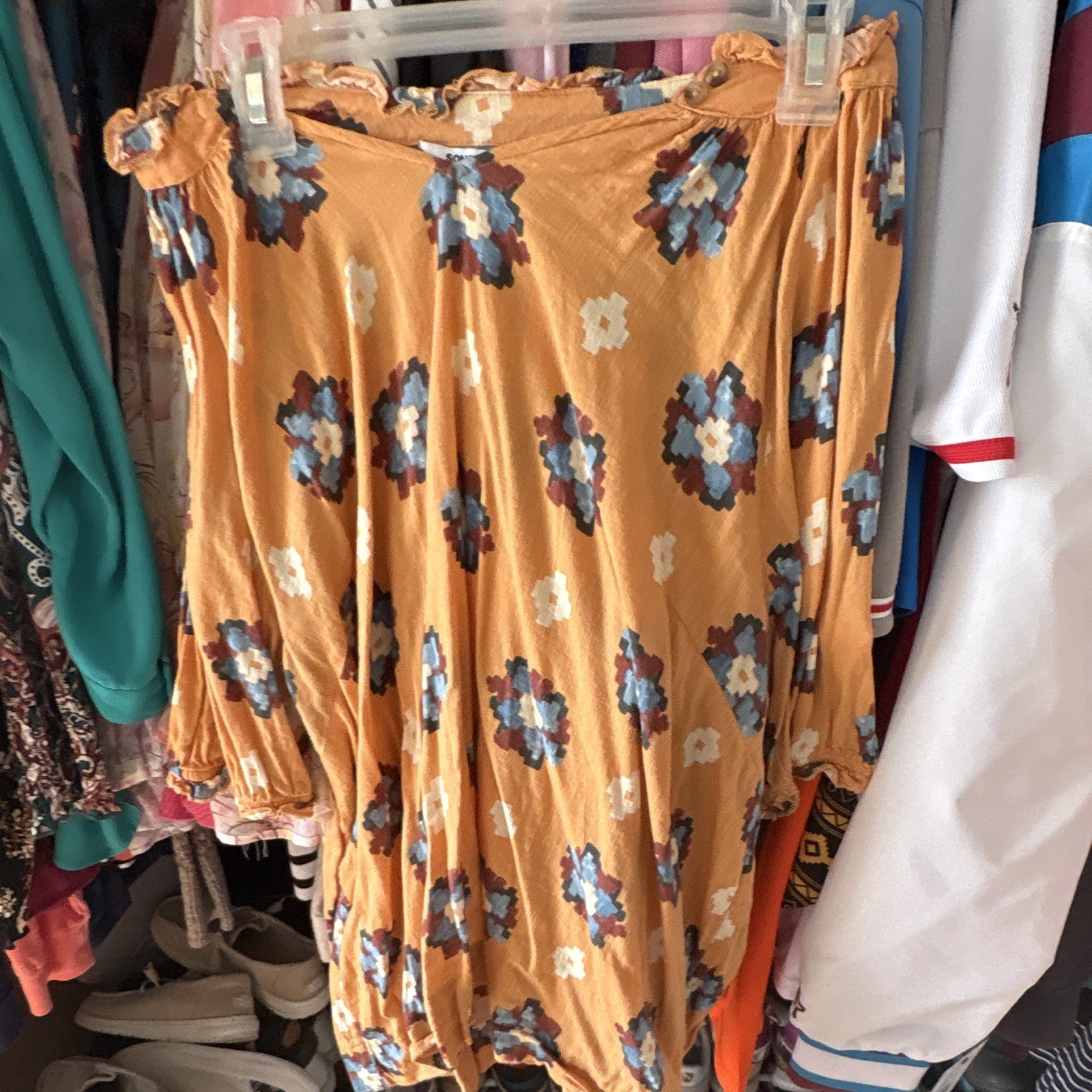 Sonoma Women’s Off-The-Shoulder Floral Pullover Blouse XXL Orange Blue White
