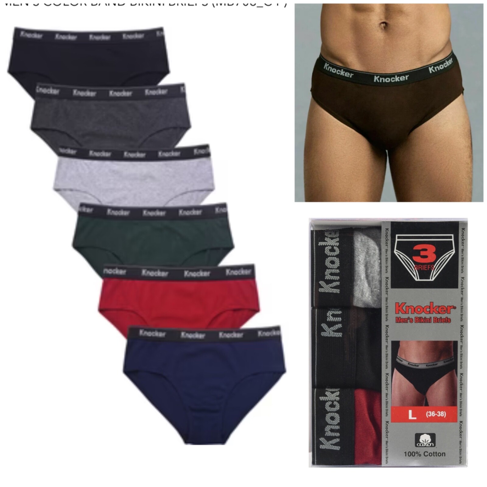 6 Pack Men’s ULTRA Cotton Knocker Bikini Brief TBand Underwear Assorted Colors