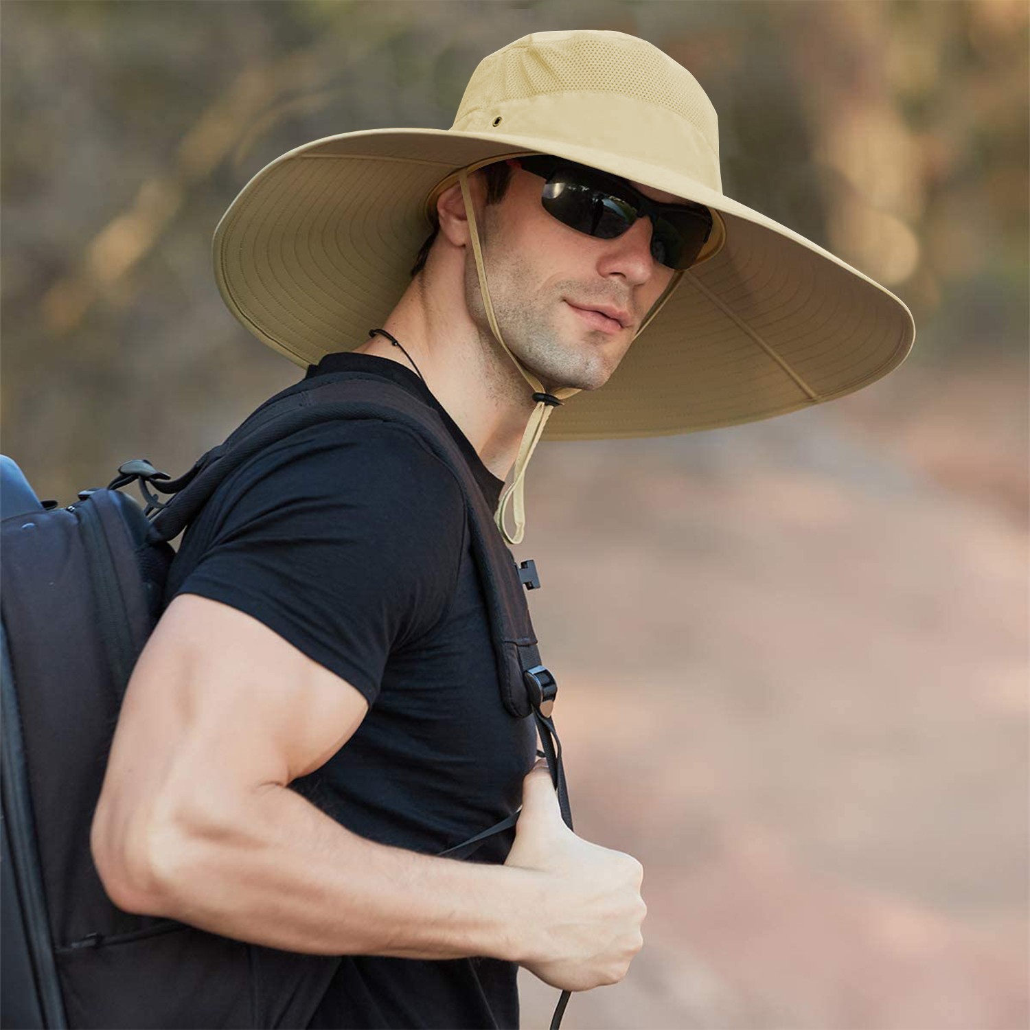 15CM Wide Brim Sun Hat & UV Protection Arm Sleeves For Hiking Camping Fishing