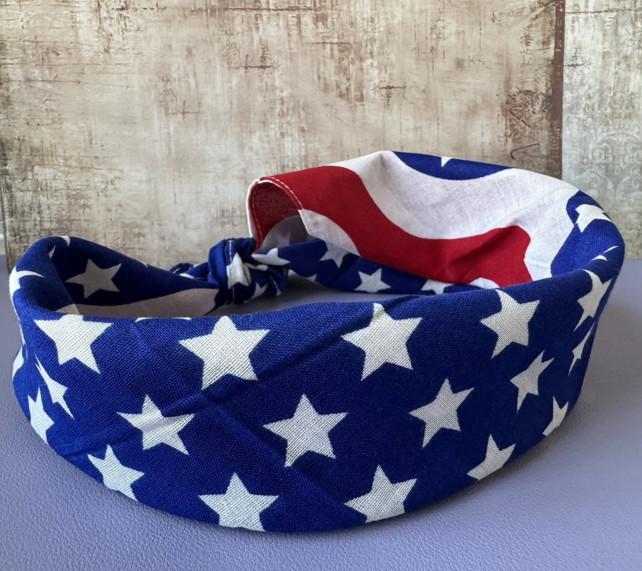 NEW PATRIOTIC WAVY US AMERICAN FLAG COTTON BANDANA HEAD WRAP–MADE IN USA