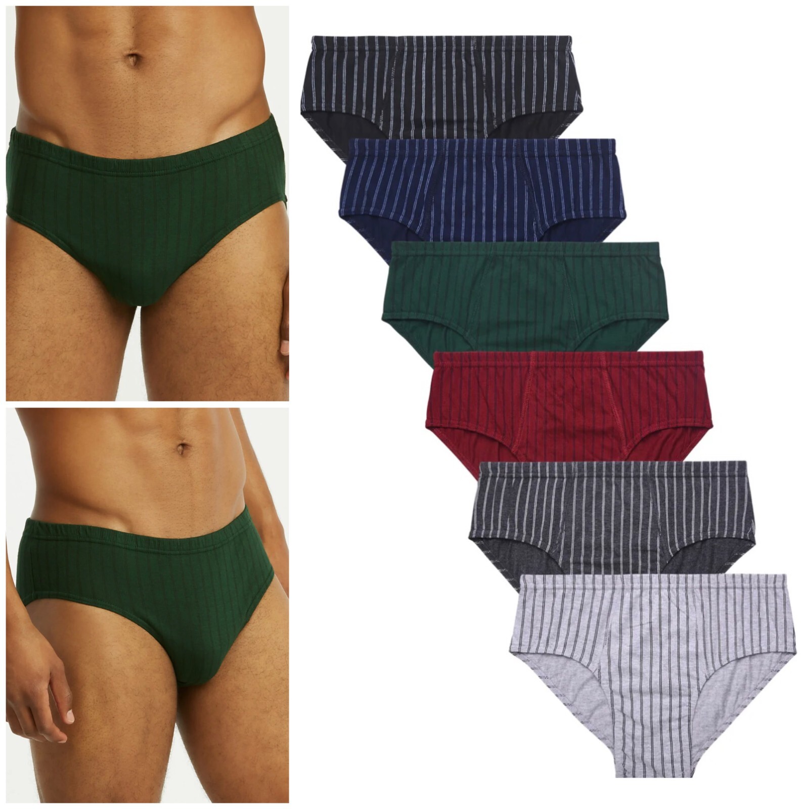 Men’s ULTRA Cotton Knocker Bikini Brief Underwear Assorted Color (6 Pack) Stripe