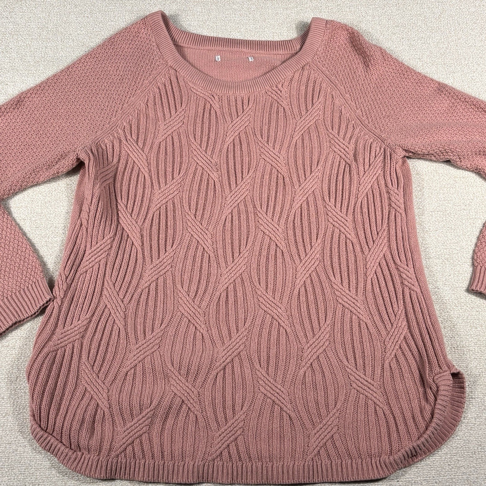 Unbranded Tight Knit Braided Sweater Womens M/L Pink Round Neck Work Casual Prep
