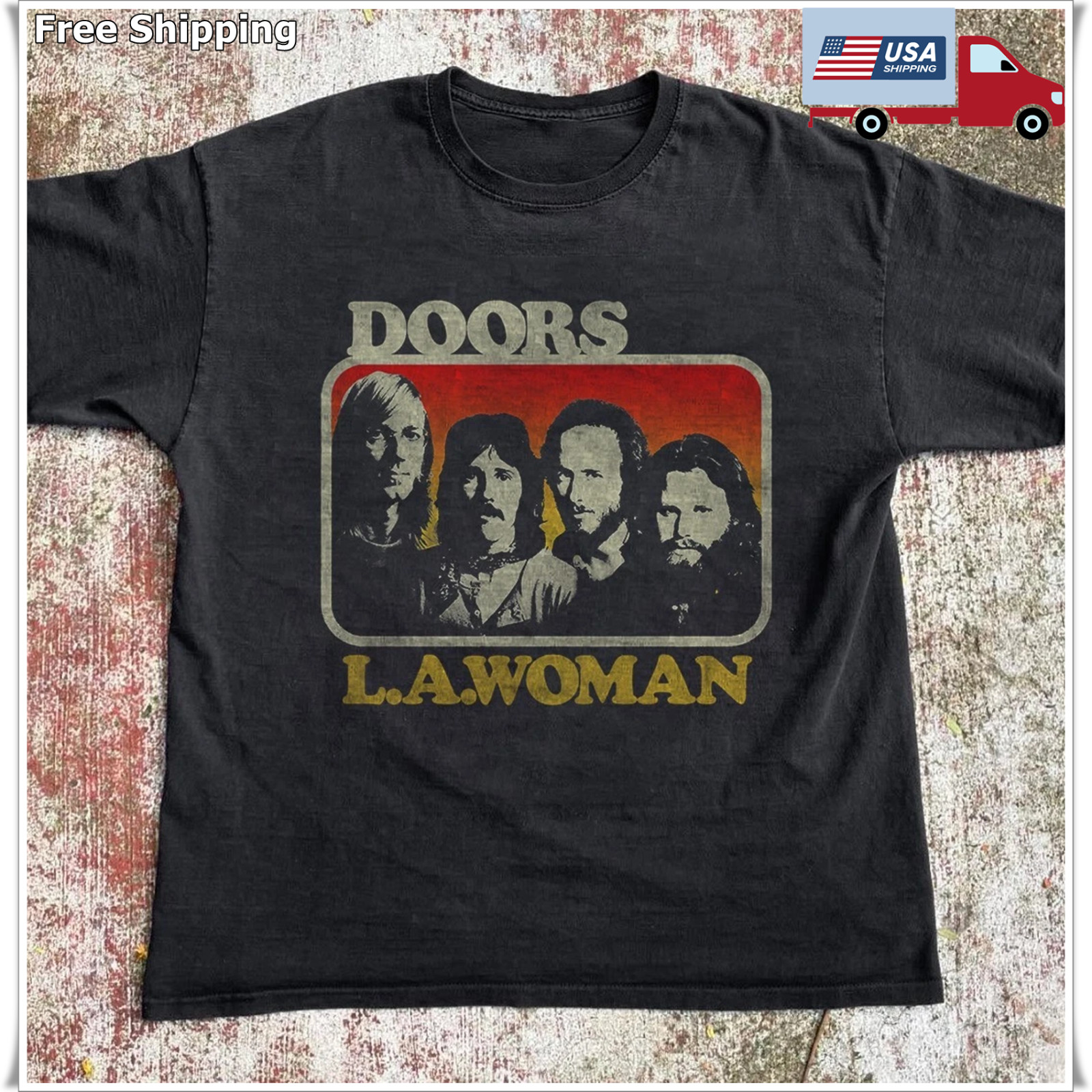 Hot! The Doors L.A. Woman T-Shirt, Unisex Black T-shirt, Size S-5XL