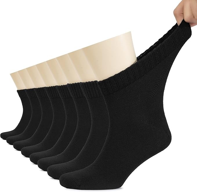 Cotton Diabetic Men’s Socks, Ankle, Loose, Wide Stretchy, 8 Pairs, by Hugh Ugoli
