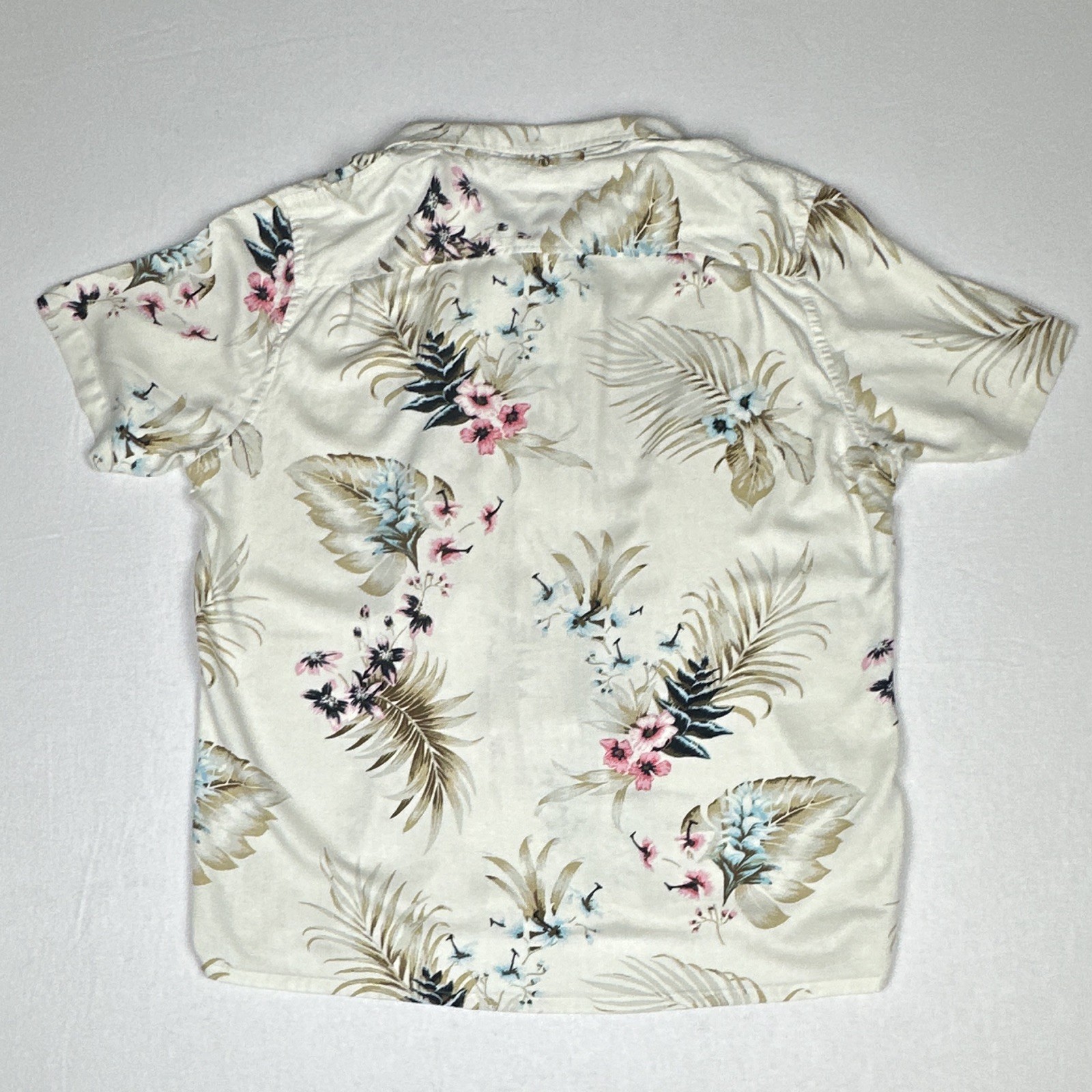 Club Room Luxury Men’s XXL Silk Rayon Hawaiian Shirt Floral Tropical Camp Beige
