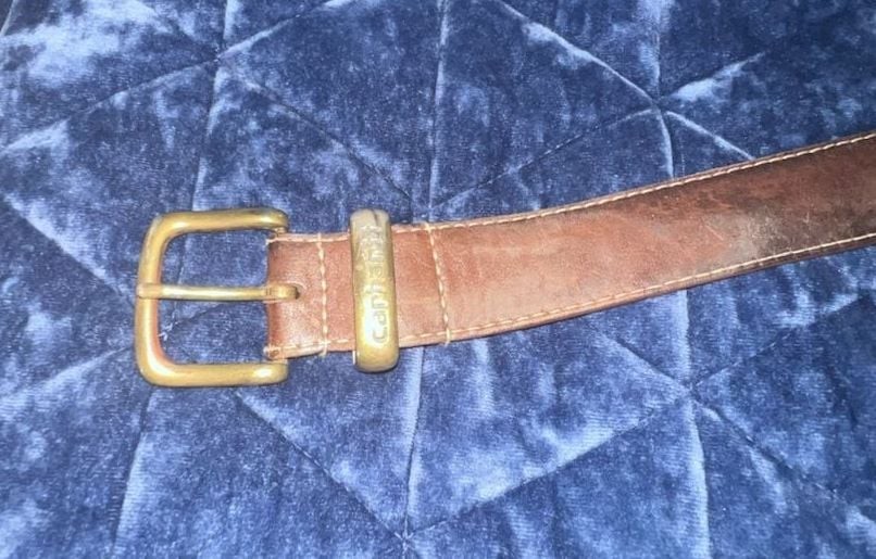 Carhartt Men’s Brown Genuine Leather Belt with Brass Tone Hardware