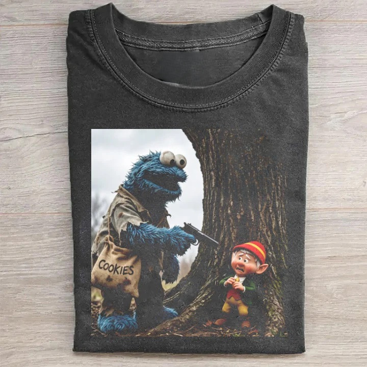 Blue Monster and Forest Elf Edgy T-shirt Heavyweight Cotton Graphic Funny Tee