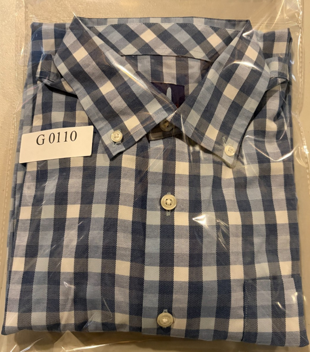 johnnie-O Prep-Formance Blue White Gingham Check Long Sleeve Button Down Shirt M