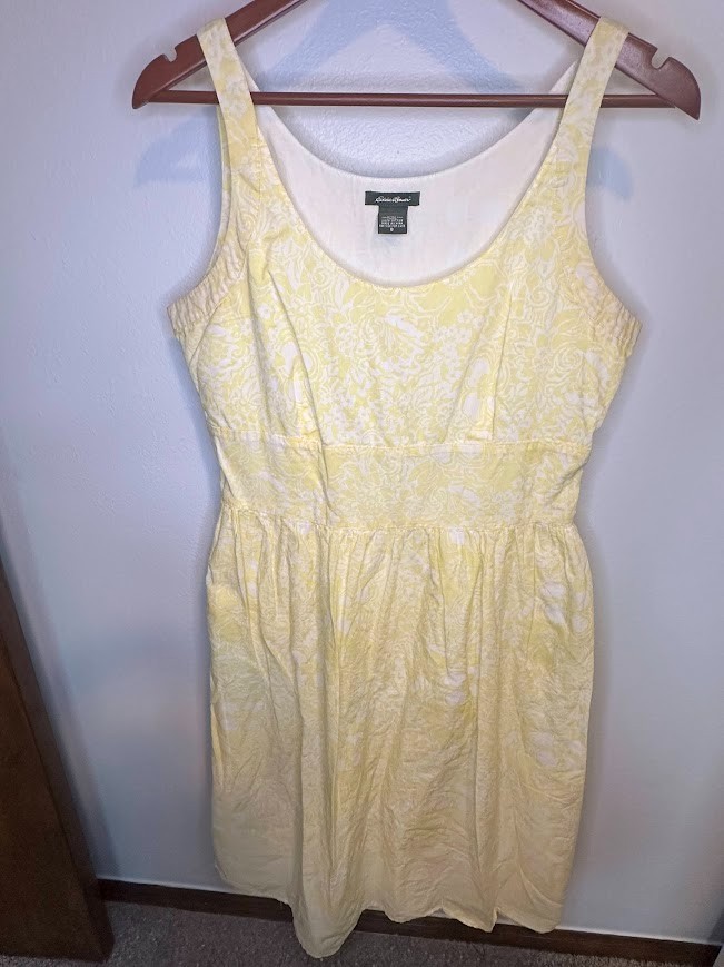Eddie Bauer 100% Cotton Yellow Floral Fit and Flare Sundress – 8