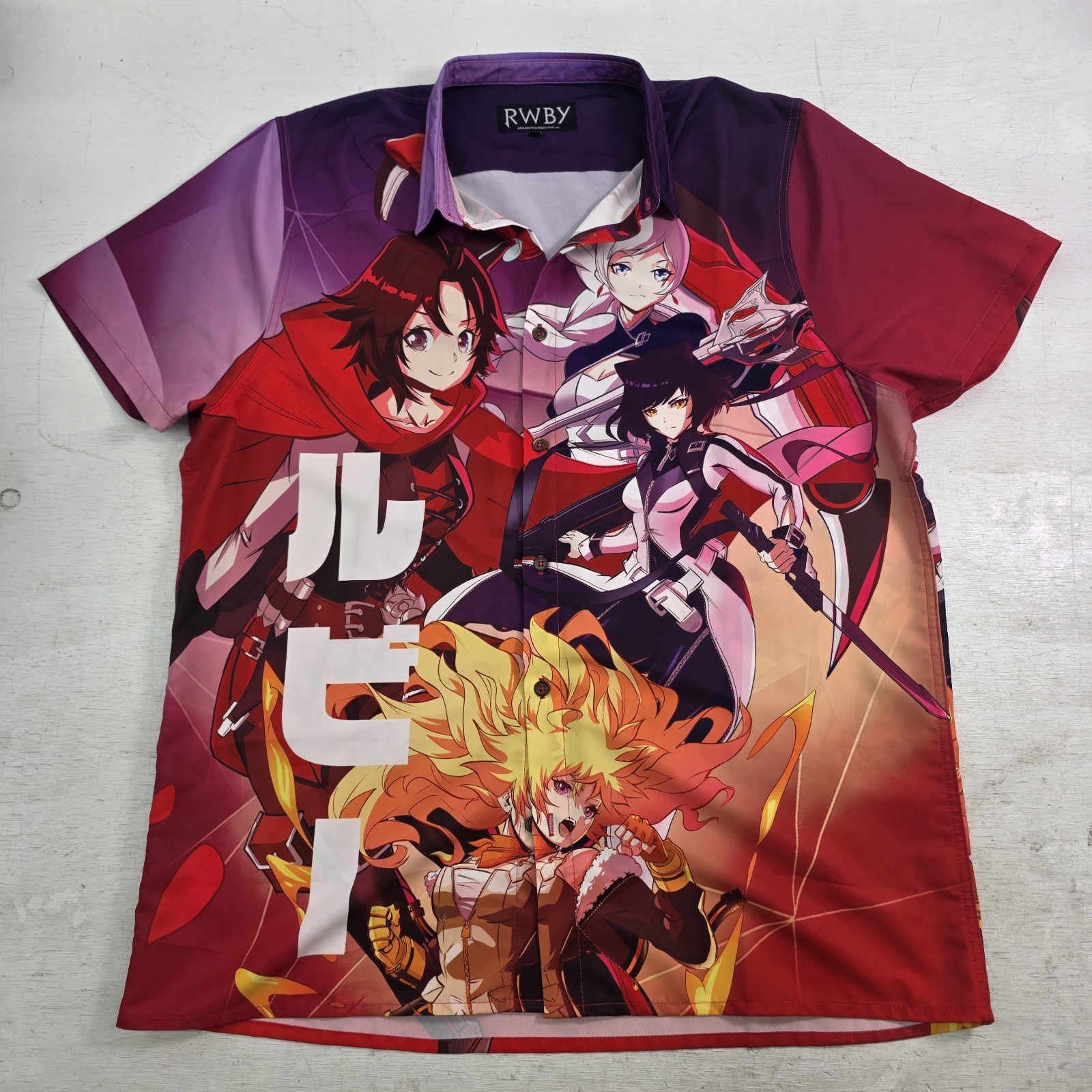 RWBY Japanese Graphic Button Down Anime Shirt Rooster Teeth Men’s Sz 3XL EUC