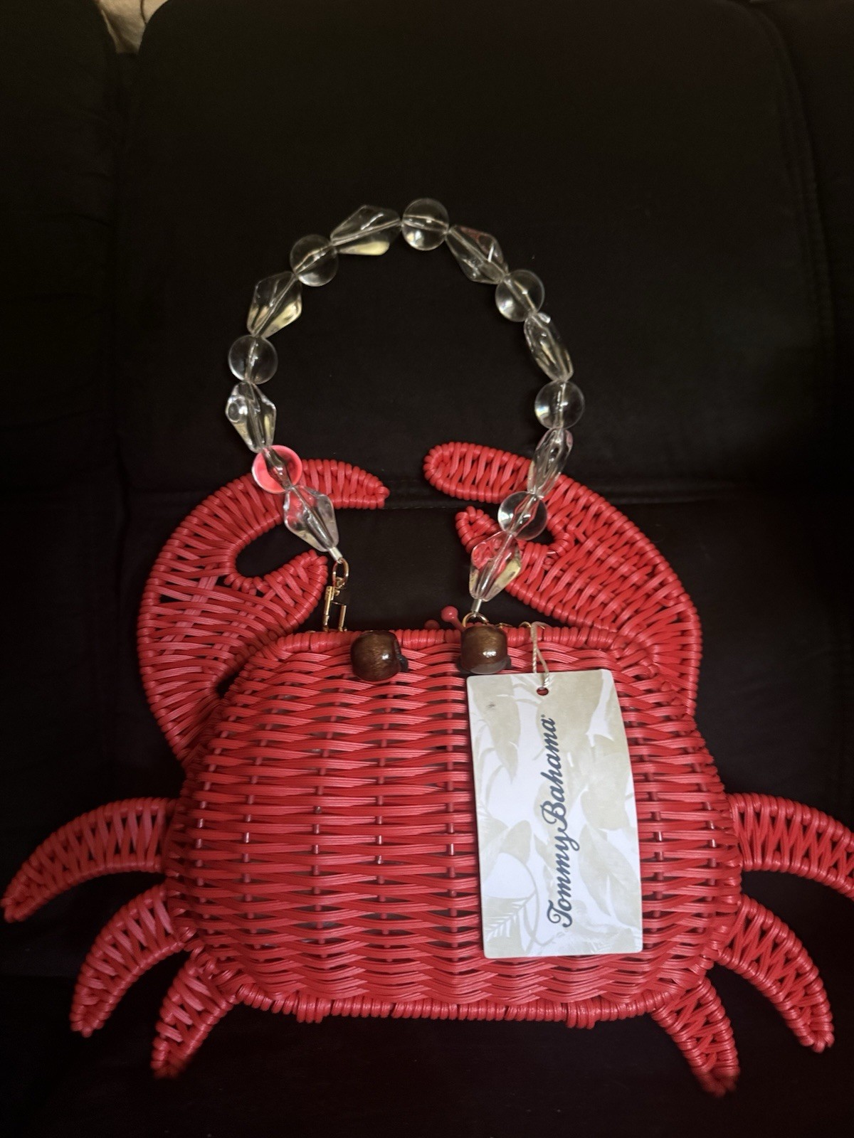 Tommy Bahama Crab Shaped Shoulder Bag Chain Strap Beaded Handle Red Lined