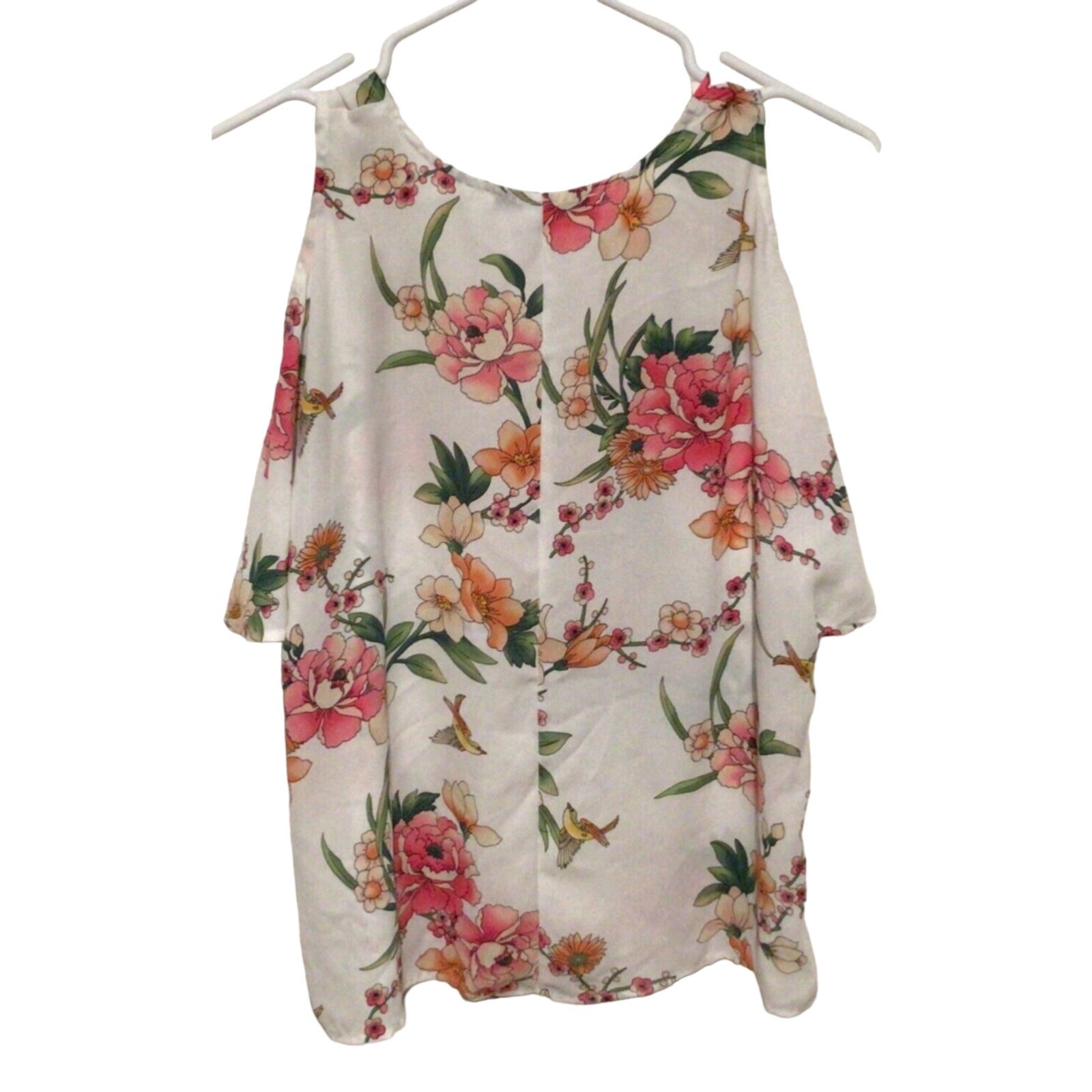 Forever 21 Womens Floral Open Shoulder Semi Sheer Pullover Top Size Medium