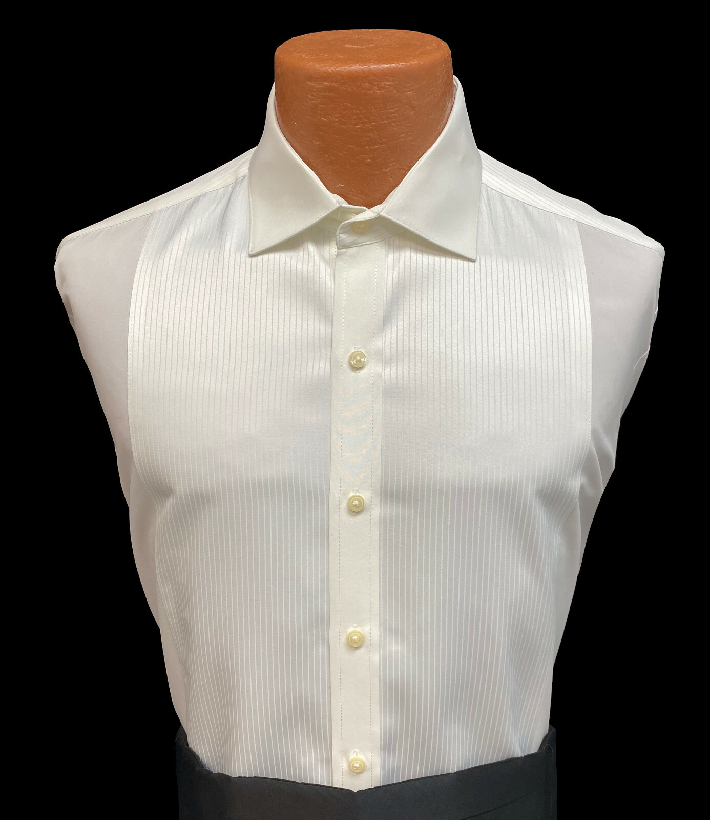 Allure Men Fitted Ivory Tuxedo Shirt Swiss Pleat Luxe Microfiber Spread Collar