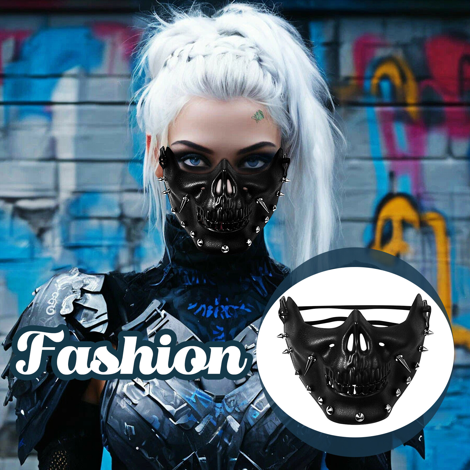 Steampunk Skull Half Face Mask PU Leather Spiked Gothic Mask Halloween Costumes