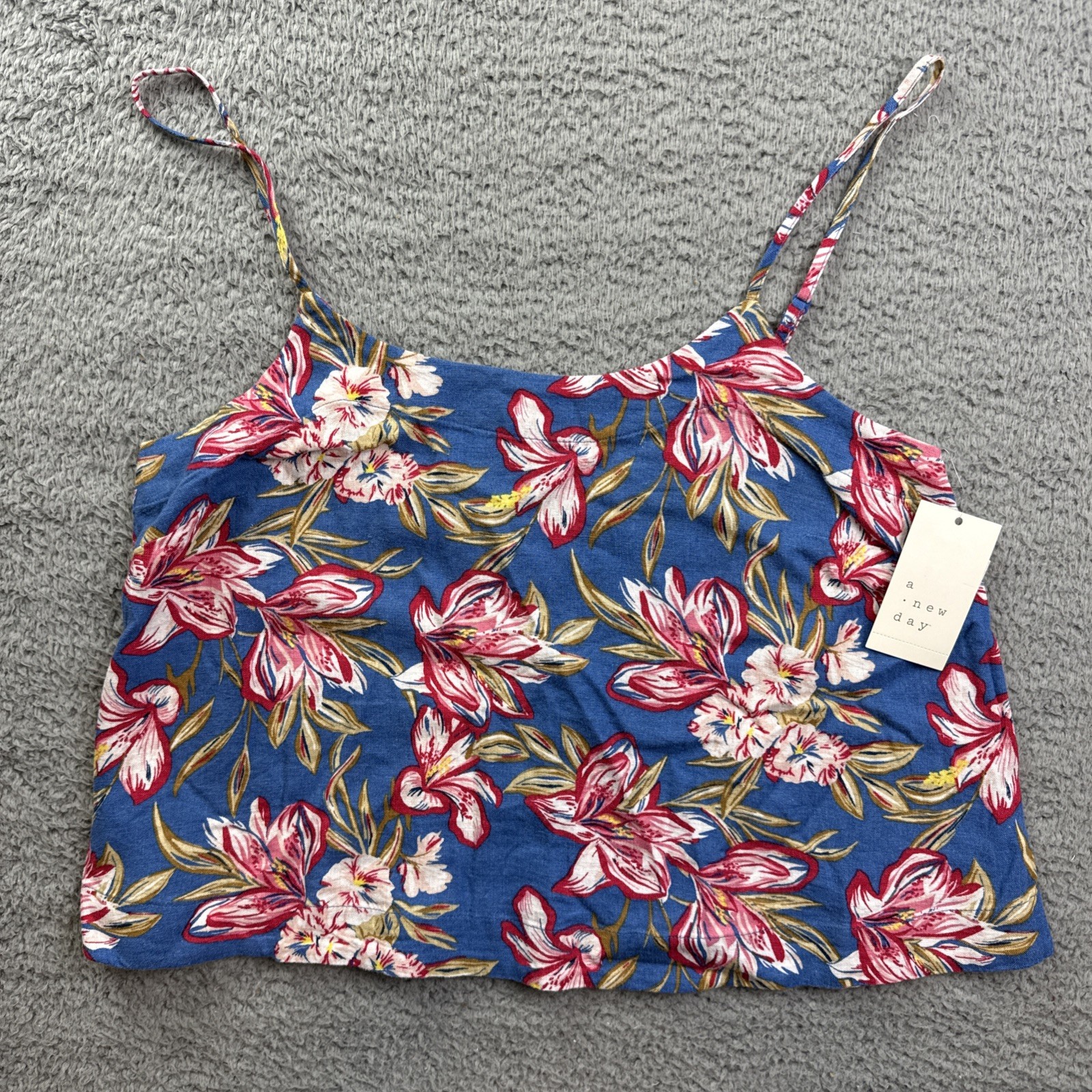 A New Day Tank Top Womens Medium Tropical Floral Scoop Neck Linen Blend Cami