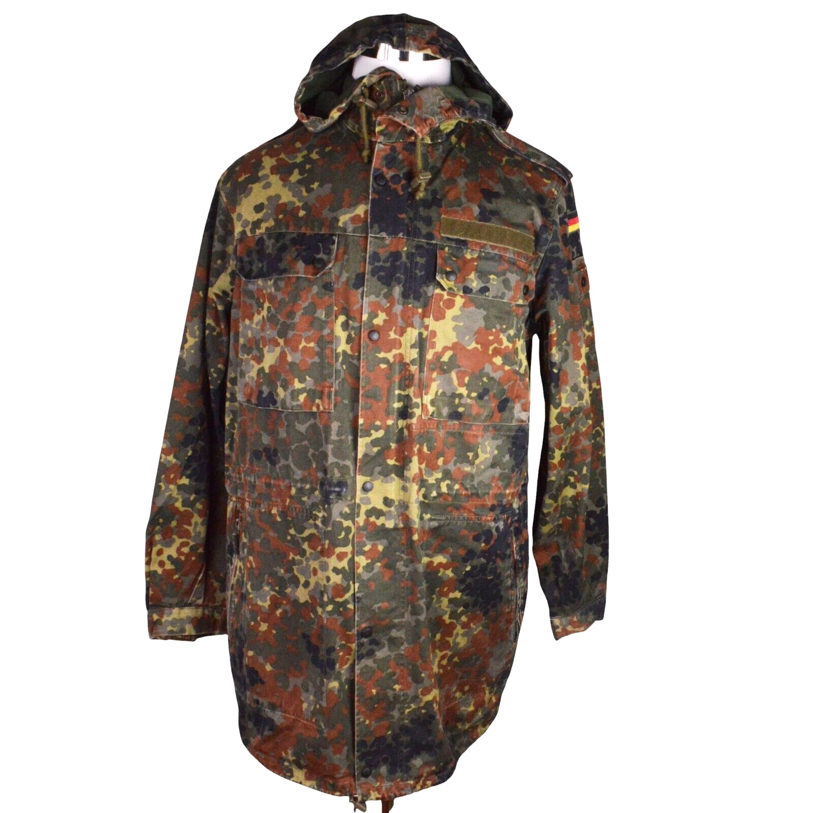 German Bundeswehr Flecktarn Camo Military Parka Jacket GR12 L Tall Hood Woodland