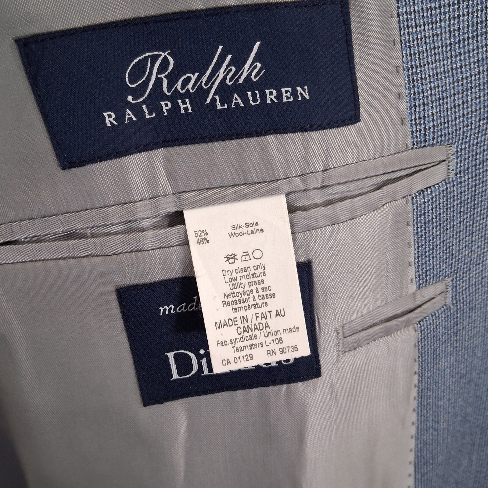 Ralph Ralph Lauren Blazer 54L Light Blue Check Silk Wool Two Button Sport Coat