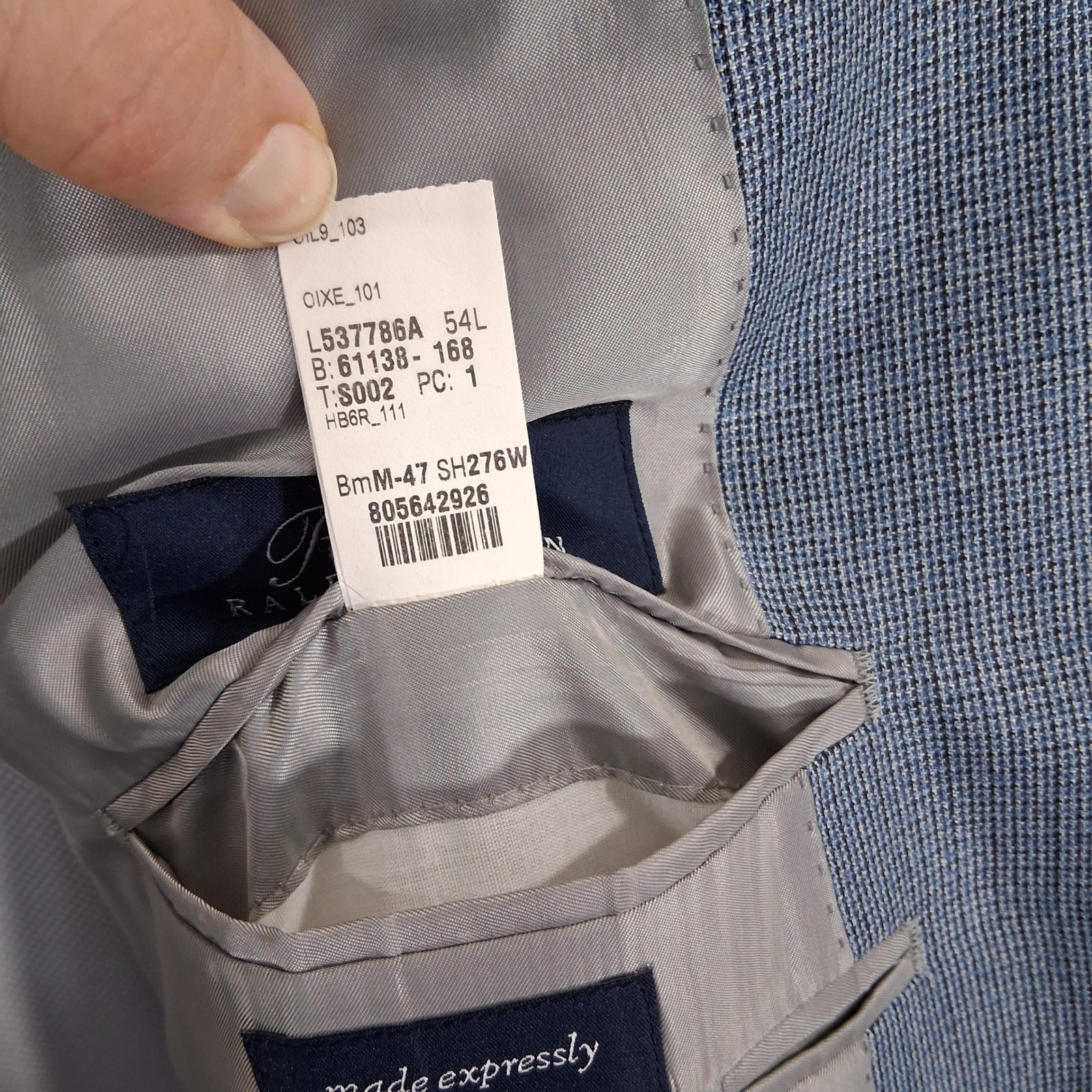 Ralph Ralph Lauren Blazer 54L Light Blue Check Silk Wool Two Button Sport Coat