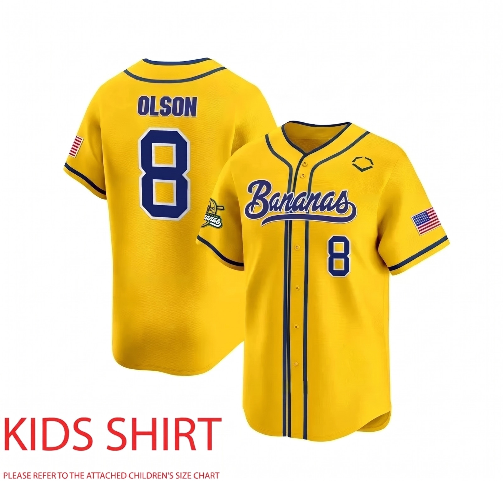 Olson #8 Savannah Bananas Baseball jersey For Kid/Youth/Adult Team Sport School