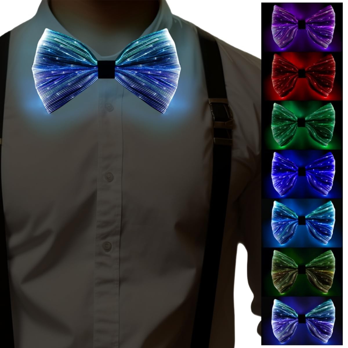 light up bow tie Rechargeable Fiber Optic Bowtie 7 Colors & 5 Modes – Disco,