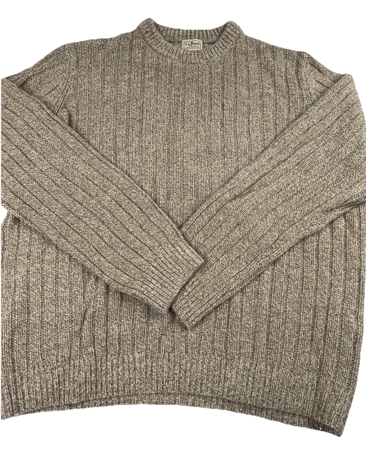 LL Bean Mens XXL Tall 100% Lambswool Crewneck Cable-knit Sweater Fisherman Beige
