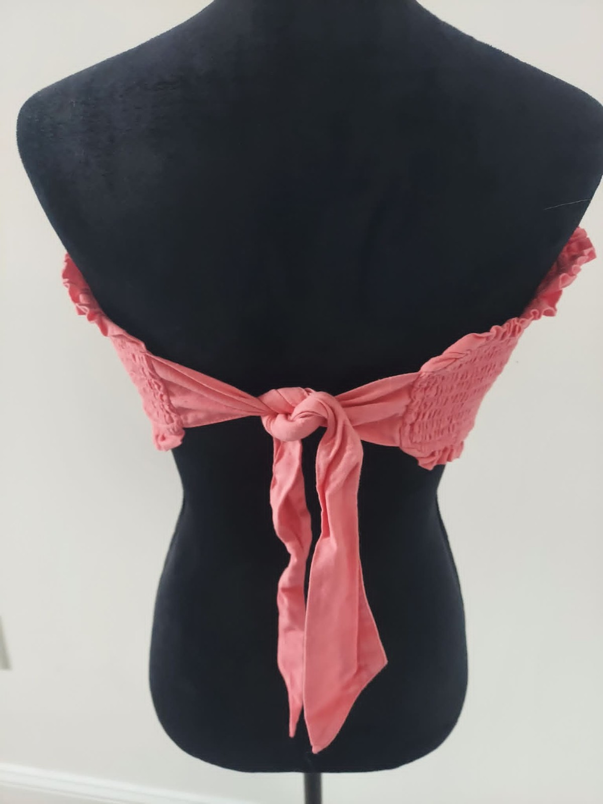 American Eagle Pink Coral Smocked Ruffle Bandeau Tube Top with Back Tie | Size L