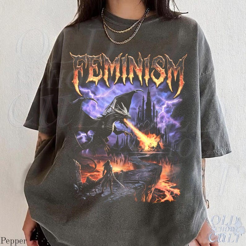 Feminism Dragon Vintage 90s Graphic T-Shirt Gothic Fantasy Tee