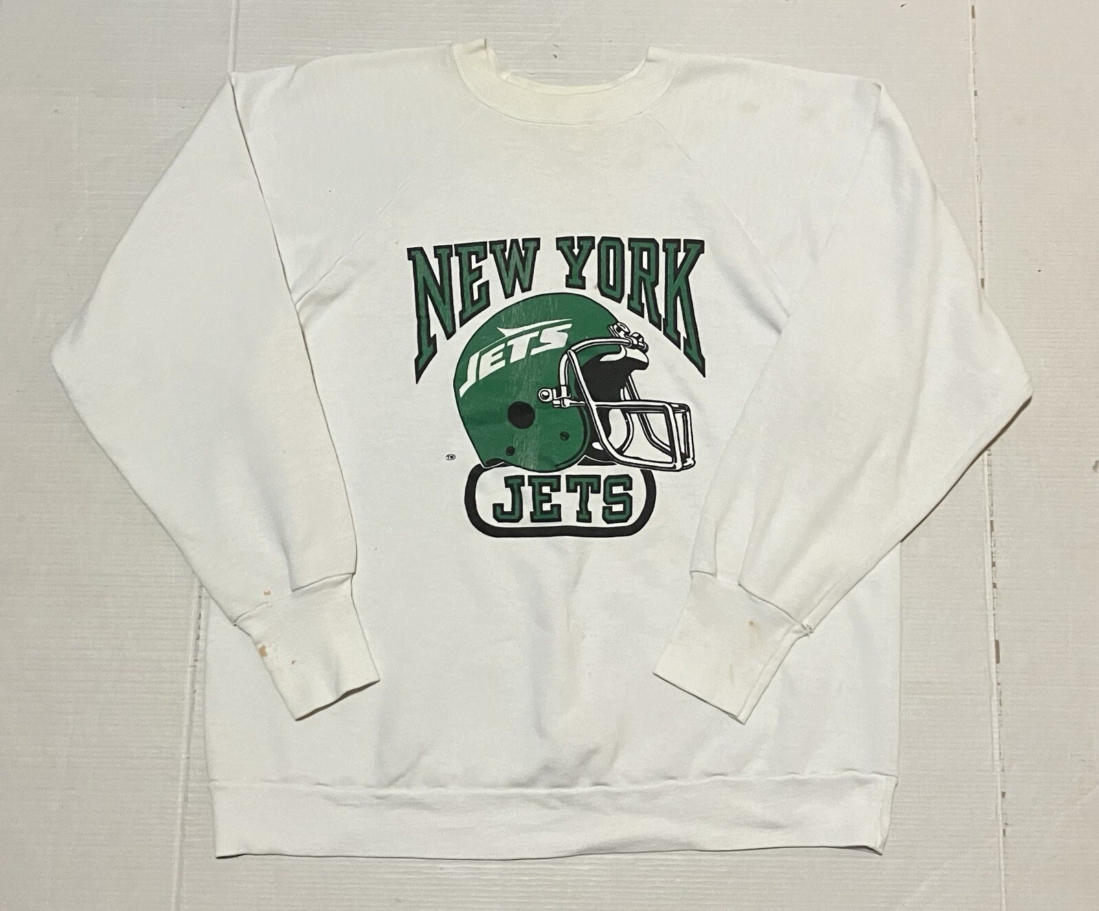 Vintage 90’s 80’s New Your Jets NFL Sweatshirt Medium Logo 7 White Made In USA