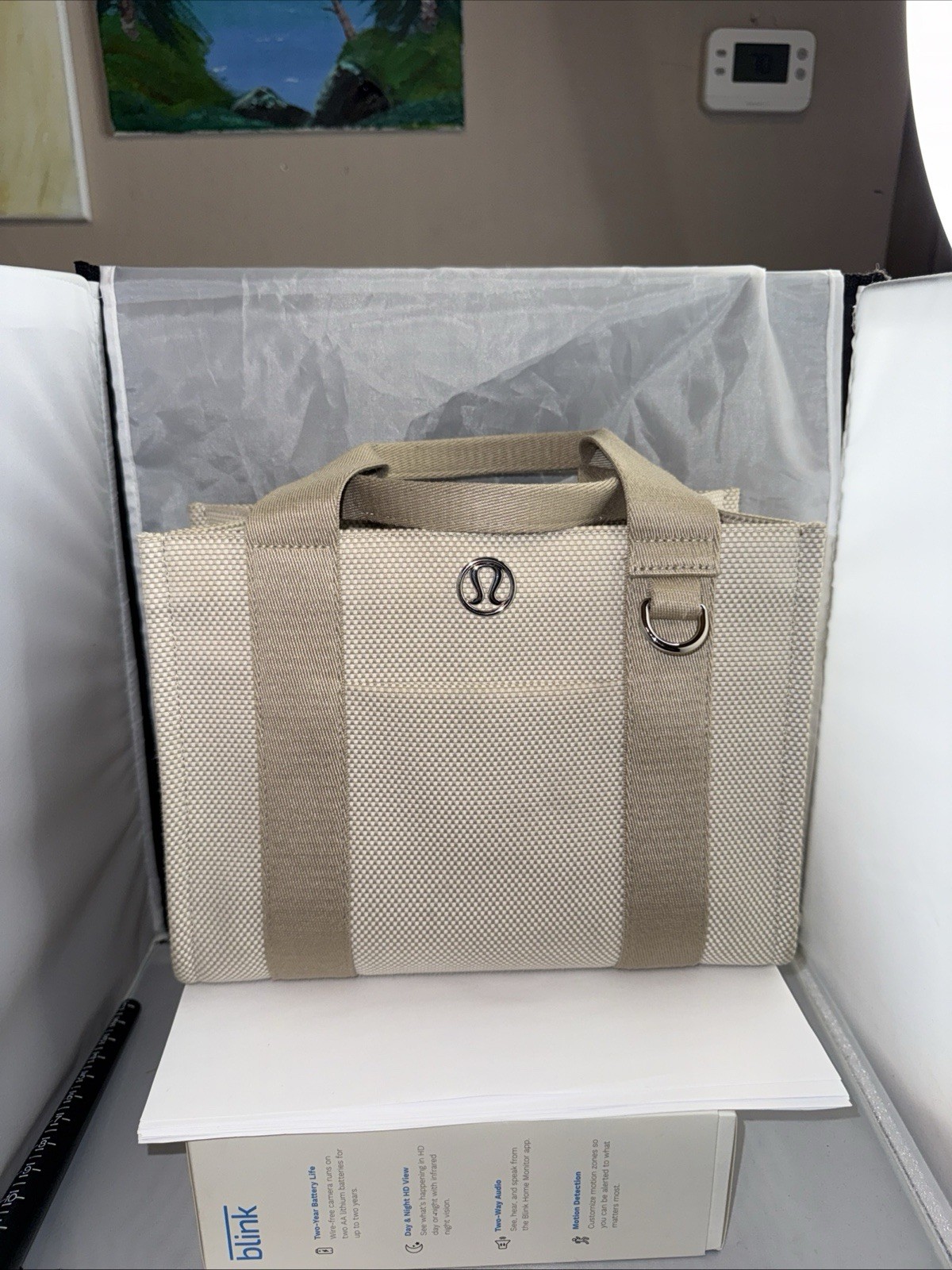 Lululemon Two-Tone Mini Canvas Tote Bag Mojave Tan Light Ivory In Great Shape