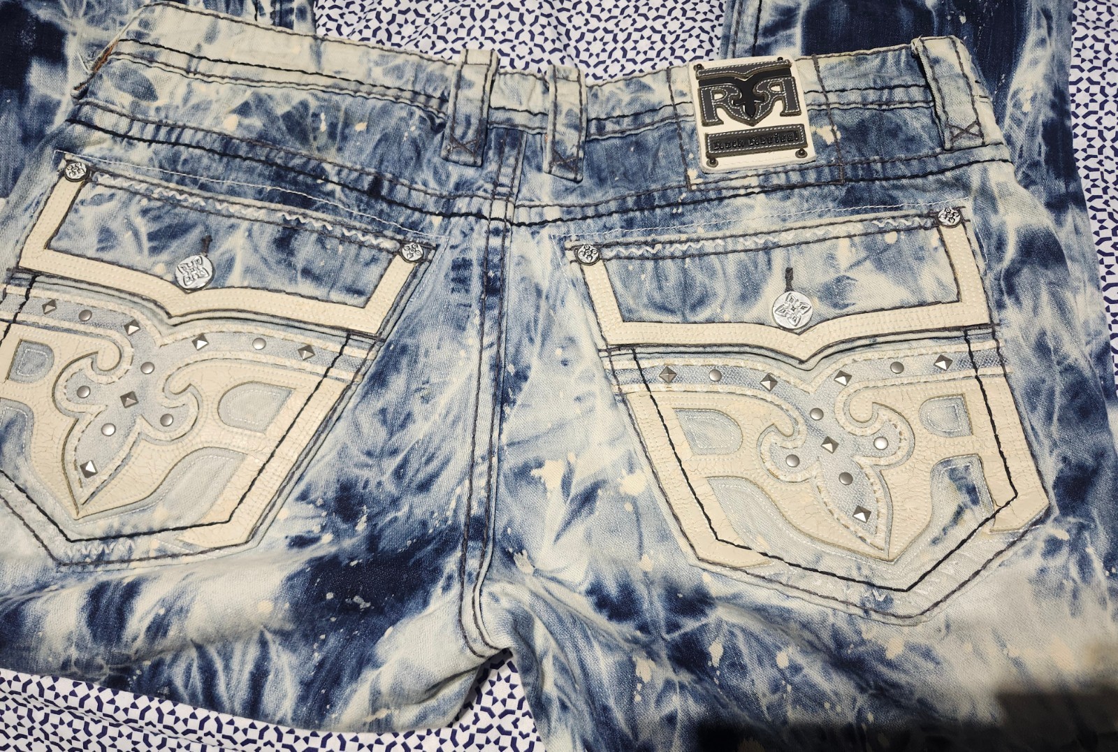 Rock Revival Women’s Acid Wash Distressed Skinny Jeans Studded 5-Pocket