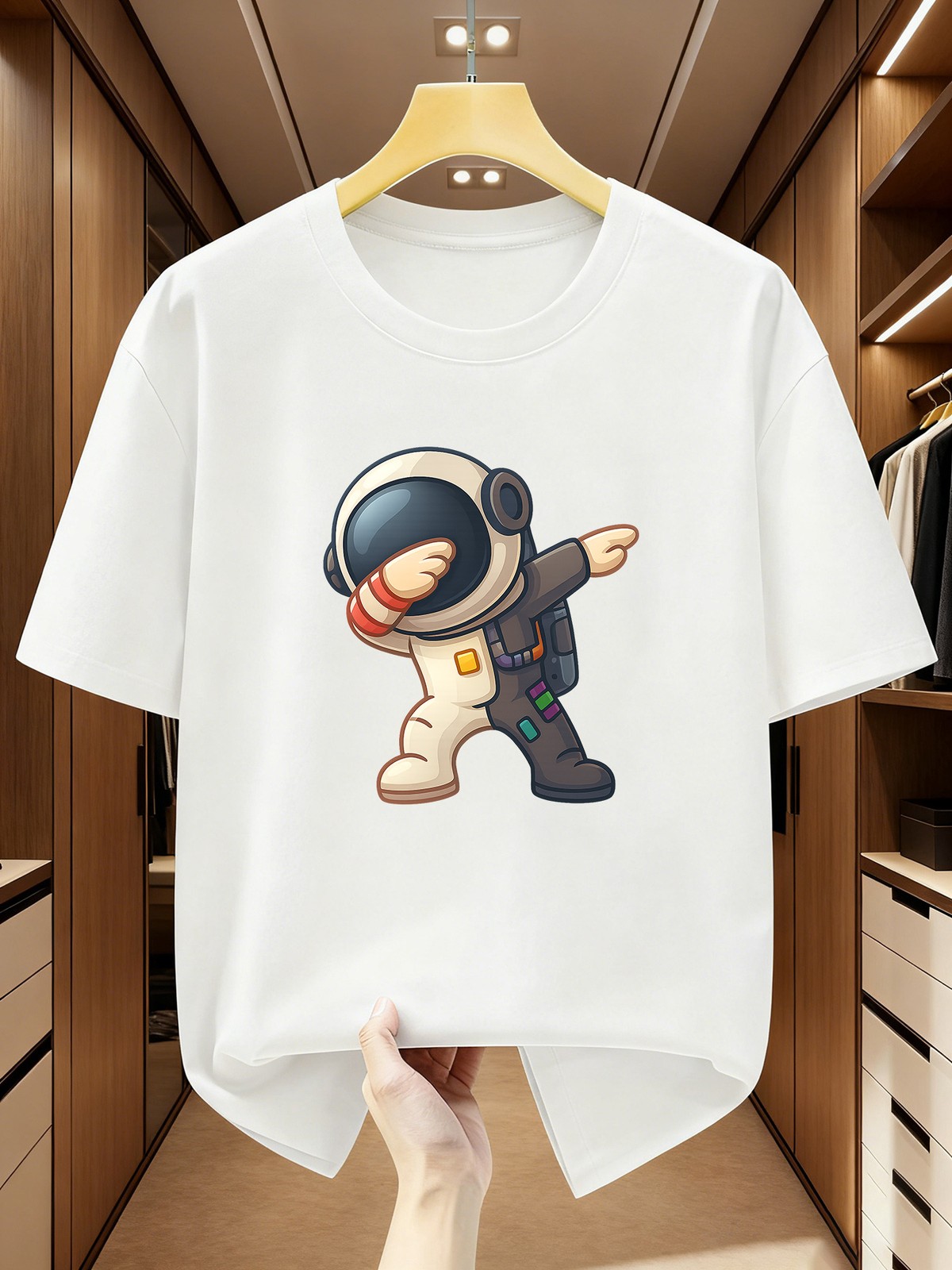 Men’s T-Shirt Cartoon Astronaut Graphic Crew Neck Casual Short Sleeve T-Shirt