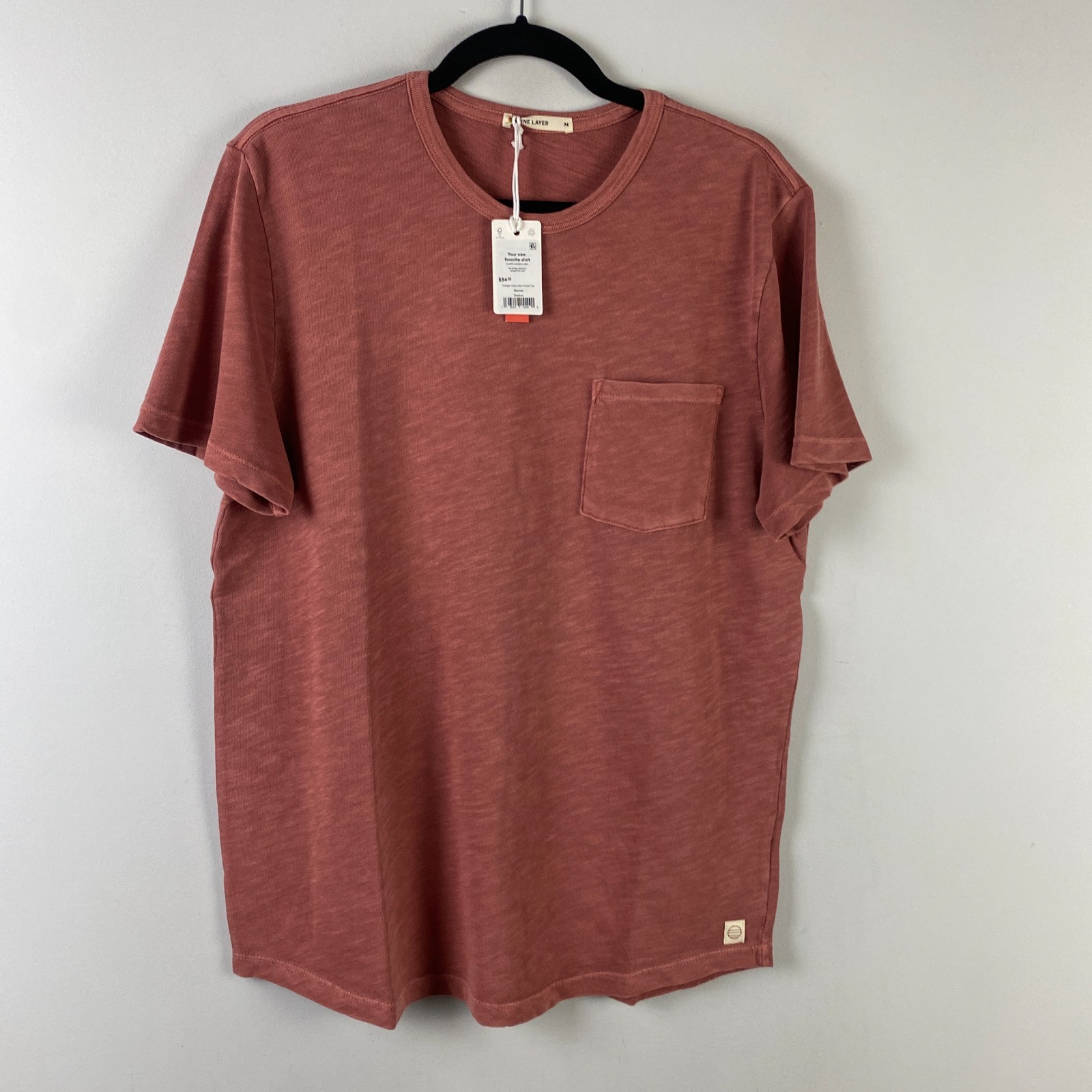 Marine Layer Tee Mens Size M Vintage Heavy Slub Pocket Rust Red Short Sleeve
