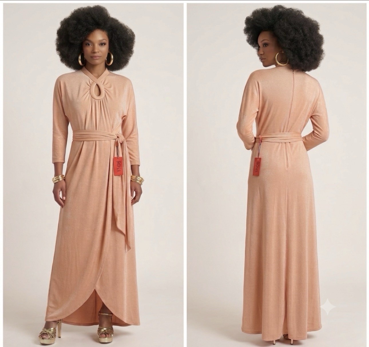 Vintage 70’s NWT Rona NY Peach Gown ILGWU Dress Slinky Tulip Sz 12 Neiman Marcus