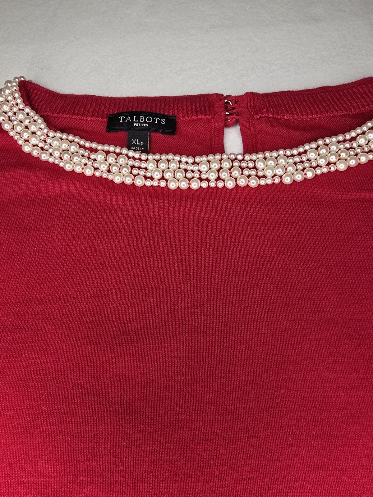 Talbots Petites XL Petites Sweater Faux Pearl Embellished Neckline Holiday Top