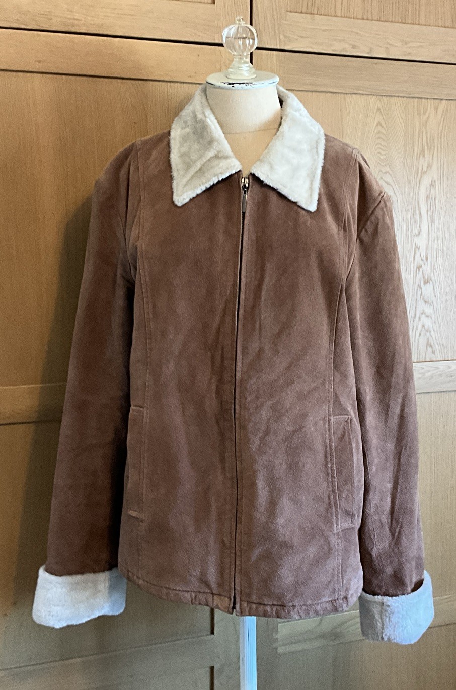 Dona Michi Suede Leather Jacket Women’s Sz XL Faux Fur Lined Winter Coat Brown