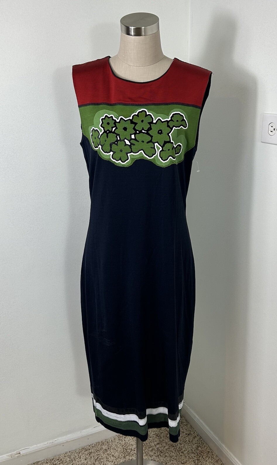 TOMAS MAIER Floral-Yoke Sleeveless Sheath Dress Blue Size 8 Casual Sporty EUC