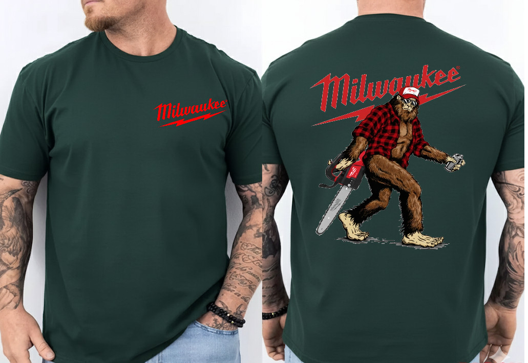 Bigfoot Milwaukee Power Tool Chainsaw Blue Collar Lumberjack 2 SIDE T-Shirt